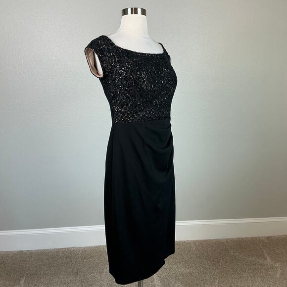 Alex Evenings Sequined Lace Sheath Sparkly Party Cocktail Dress Black Size 8 - Picture 2 of 13